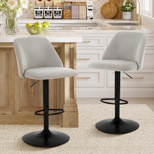 COLAMY 360° Drehbarer Höhenverstellbarer Barhocker 2er Set, Moderne Kücheninsel Barstühle mit Rückenlehne, Stoff Barstühle mit Fußstütze – Geeignet für Küche, Bar, Esszimmer, Büro, Grau von COLAMY