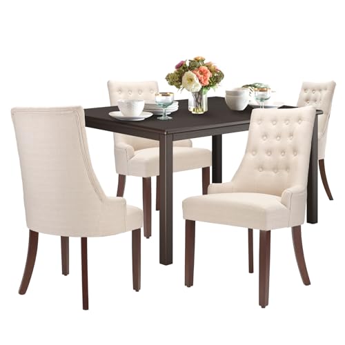 COLAMY 5-teiliges Esstisch-Set für 4, 152,4 cm rechteckiger Küchentisch aus Holz mit 4 Flügelrückenesszimmerstühlen, Braun/Beige COLAMY 5-teiliges Esstisch-Set für 4, 152,4 cm rechteckiger Küchentisch aus Holz mit 4 Flügelrückenesszimmerstühlen, Braun/Beige von COLAMY