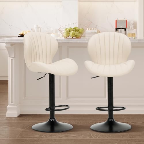 COLAMY Barhocker 2er Set, 360° Drehbarer Höhenverstellbarer Barstühle, Moderne Kücheninsel Barstools mit Rückenlehne, PU-Kunstleder Barstühle – Geeignet für Küche, Bar, Esszimmer, Büro, Beige von COLAMY