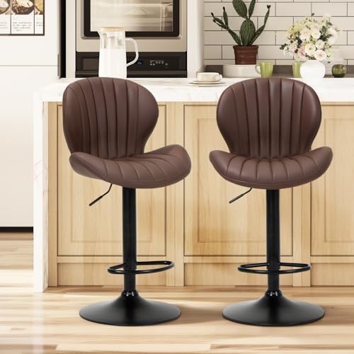 COLAMY Barhocker 2er Set Höhenverstellbar 61-81.5cm mit Rückenlehne, 360° Drehbarer Barstuhl Kücheninsel Hocker aus PU-Kunstleder – Für Küche, Bar, Esszimmer, Büro, Brau von COLAMY