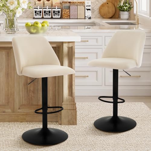 COLAMY Barhocker 2er Set Höhenverstellbar 63.5-84.5cm mit Rückenlehne, 360° Drehbarer Barstuhl Kücheninsel Hocker aus PU-Kunstleder, Stabile Barstühle für Küche Bar Esszimmer - Beige COLAMY Barhocker 2er Set Höhenverstellbar 63.5-84.5cm mit Rückenlehne, 360° Drehbarer Barstuhl Kücheninsel Hocker aus PU-Kunstleder, Stabile Barstühle für Küche Bar Esszimmer - Beige von COLAMY