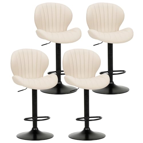 COLAMY Barhocker 4er Set Höhenverstellbar 61-81.5cm mit Rückenlehne, 360° Drehbarer Barstuhl Kücheninsel Hocker aus PU-Kunstleder – Für Küche, Bar, Esszimmer, Büro, Beige von COLAMY