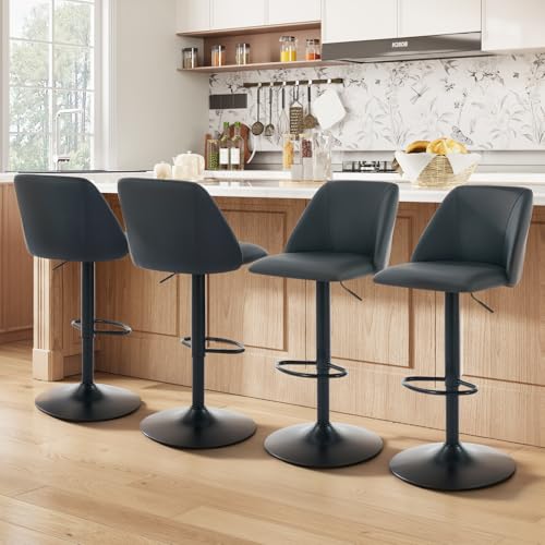 COLAMY Barhocker 4er Set Höhenverstellbar 63.5-84.5cm mit Rückenlehne, 360° Drehbarer Barstuhl Kücheninsel Hocker aus PU-Kunstleder, Stabile Barstühle für Küche Bar Esszimmer - Schwarz von COLAMY