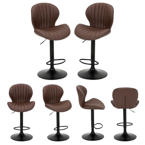 COLAMY Barhocker 6er Set Höhenverstellbar 360° Drehbar Barstühle, Küchenstühle mit Rückenlehne und Fußstütze, Barstuhl PU-Kunstleder für Küche, Bar, Esszimmer, Büro, Braun von COLAMY