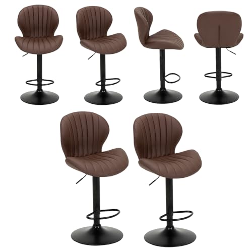 COLAMY Barhocker 6er Set Höhenverstellbar 61-81.5cm mit Rückenlehne, 360° Drehbarer Barstuhl Kücheninsel Hocker aus PU-Kunstleder – Für Küche, Bar, Esszimmer, Büro, Brau von COLAMY