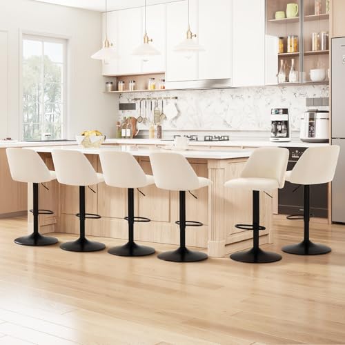 COLAMY Barhocker 6er Set Höhenverstellbar 63.5-84.5cm mit Rückenlehne, 360° Drehbarer Barstuhl Kücheninsel Hocker aus PU-Kunstleder, Stabile Barstühle für Küche Bar Esszimmer - Beige COLAMY Barhocker 6er Set Höhenverstellbar 63.5-84.5cm mit Rückenlehne, 360° Drehbarer Barstuhl Kücheninsel Hocker aus PU-Kunstleder, Stabile Barstühle für Küche Bar Esszimmer - Beige von COLAMY