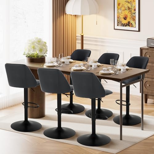 COLAMY Barhocker 6er Set Höhenverstellbar 63.5-84.5cm mit Rückenlehne, 360° Drehbarer Barstuhl Kücheninsel Hocker aus PU-Kunstleder, Stabile Barstühle für Küche Bar Esszimmer - Schwarz von COLAMY