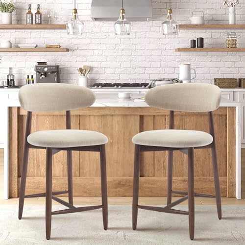 COLAMY Barhocker mit Thekenhöhe, 2er-Set, Küchen-Barhocker mit Rückenlehne, Mitte des Jahrhunderts, modern, gepolstert, mit Holzbeinen, für Küche, Insel, Esszimmer, Beige COLAMY Barhocker mit Thekenhöhe, 2er-Set, Küchen-Barhocker mit Rückenlehne, Mitte des Jahrhunderts, modern, gepolstert, mit Holzbeinen, für Küche, Insel, Esszimmer, Beige von COLAMY