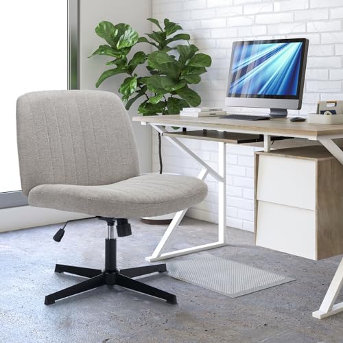 COLAMY Breiter Bürostuhl, Gepolsterter Armloser Schreibtischstuhl Drehbarer Home Office Stuhl 115° Wippfunktion Ergonomischer Computerstuhl für Home Office, Schminken, Gaming (Kreuzfuß, Hellgrau) von COLAMY