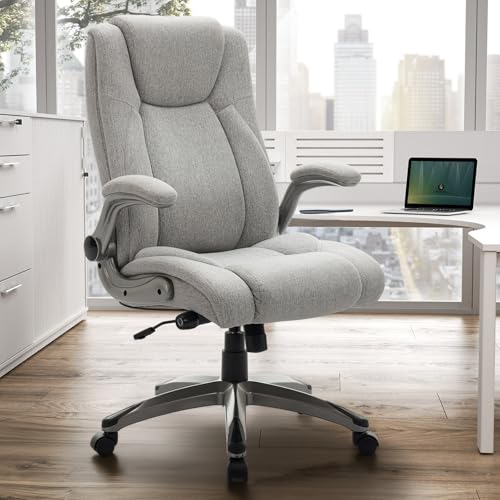 COLAMY Bürostuhl Ergonomisch, Chefsessel mit Hoher Rückenlehne, Ergonomischer 360° Drehstuhl für Büro, Schreibtischstuhl Lederstuhl mit Verstellbarer Neigungsverschluss, Grau von COLAMY