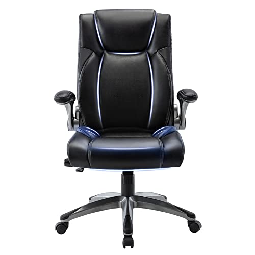 COLAMY Bürostuhl Ergonomisch, Chefsessel mit Hoher Rückenlehne, Ergonomischer 360° Drehstuhl für Büro, Schreibtischstuhl Lederstuhl mit Verstellbarer Neigungsverschluss, Schwarz von COLAMY
