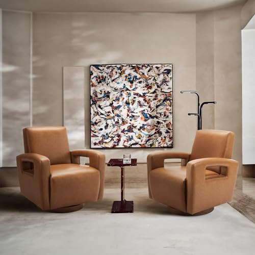COLAMY Drehstuhl, 2er-Set, Kunstleder-Sessel mit Massivholzbasis, quadratischer Rückenlehne und weichen Kissen für Wohnzimmer, Schlafzimmer, Heimbüro, kleine Räume, Hellbraun von COLAMY