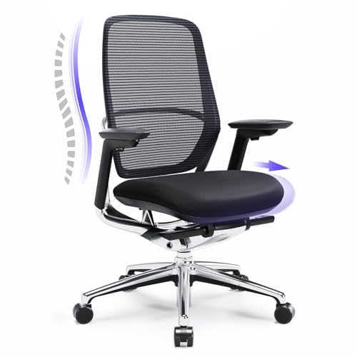 COLAMY Ergonomischer Bürostuhl, hochrückiger Netz-Schreibtischstuhl, kippbarer Computerstuhl für das Home, Lendenstütze, Dickes Leder für Office Work Comfort, Silber von COLAMY