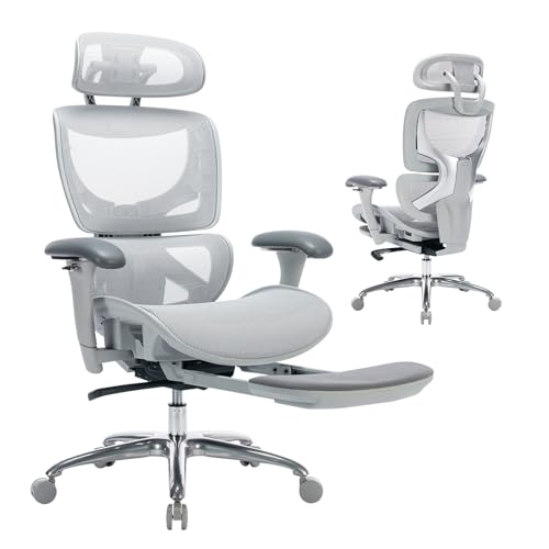 COLAMY Ergonomischer Bürostuhl mit Fußstütze, 3D-Armlehnen, Kopfstütze, Lendenwirbelstütze & Atmungsaktives Mesh – Schreibtischstuhl für Büro & Home Office, Grau COLAMY Ergonomischer Bürostuhl mit Fußstütze, 3D-Armlehnen, Kopfstütze, Lendenwirbelstütze & Atmungsaktives Mesh – Schreibtischstuhl für Büro & Home Office, Grau von COLAMY