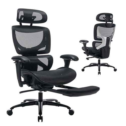 COLAMY Ergonomischer Bürostuhl mit Fußstütze, 3D-Armlehnen, Kopfstütze, Lendenwirbelstütze & Atmungsaktives Mesh – Schreibtischstuhl für Büro & Home Office, Schwarz COLAMY Ergonomischer Bürostuhl mit Fußstütze, 3D-Armlehnen, Kopfstütze, Lendenwirbelstütze & Atmungsaktives Mesh – Schreibtischstuhl für Büro & Home Office, Schwarz von COLAMY