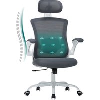 COLAMY Ergonomischer Bürostuhl mit atmungsaktiver Mesh-Rückenlehne, verstellbarer Lendenstütze & Kopfstütze, klappbare Armlehnen – Grau COLAMY Ergonomischer Bürostuhl mit atmungsaktiver Mesh-Rückenlehne, verstellbarer Lendenstütze & Kopfstütze, klappbare Armlehnen – Grau von COLAMY