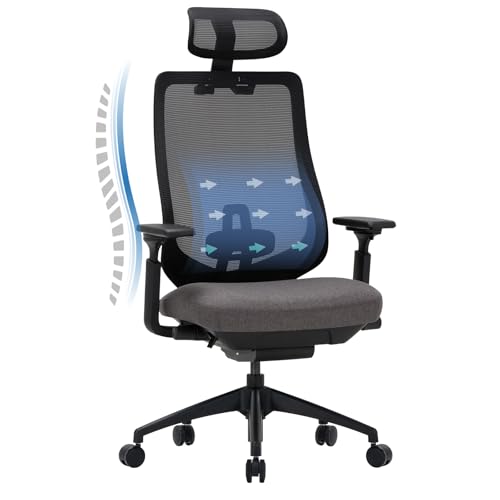COLAMY Ergonomischer Schreibtischstuhl, Chefsessel mit hoher Rückenlehne, Netz-Bürostuhl, Computer Chefschreibtischstuhl mit verstellbarem Kopfstütze und 4D-Armlehnen, Schiebbarer Sitz, Dunkelgrau COLAMY Ergonomischer Schreibtischstuhl, Chefsessel mit hoher Rückenlehne, Netz-Bürostuhl, Computer Chefschreibtischstuhl mit verstellbarem Kopfstütze und 4D-Armlehnen, Schiebbarer Sitz, Dunkelgrau von COLAMY
