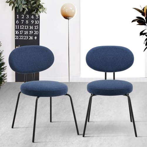 COLAMY Esszimmerstühle 2er Set, Moderne Küchenstühle Esszimmer Stühle, Polsterstuhl Dining Chairs Kleine Runde Metallseitenstühle Mit Gekrümmter Rückenlehne Für Esszimmer, Küche, Restaurant, Blau von COLAMY