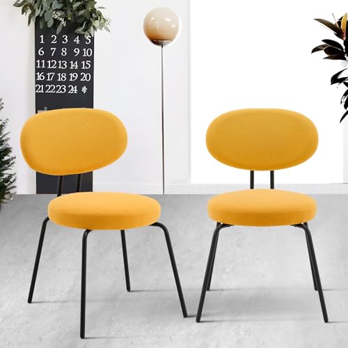 COLAMY Esszimmerstühle 2er Set, Moderne Küchenstühle Esszimmer Stühle, Polsterstuhl Dining Chairs Kleine Runde Metallseitenstühle Mit Gekrümmter Rückenlehne Für Esszimmer, Küche, Restaurant, Gelb von COLAMY