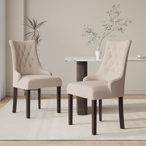 COLAMY Esszimmerstühle 2er Set, Moderne Küchenstuhl Gepolsterte Esszimmerstühle im Wingback, Polsterstuhl Wohnzimmerstuhl mit Knopfsteppung für Esszimmer, Küche, Restaurant mit Holzbeinen, Beige COLAMY Esszimmerstühle 2er Set, Moderne Küchenstuhl Gepolsterte Esszimmerstühle im Wingback, Polsterstuhl Wohnzimmerstuhl mit Knopfsteppung für Esszimmer, Küche, Restaurant mit Holzbeinen, Beige von COLAMY