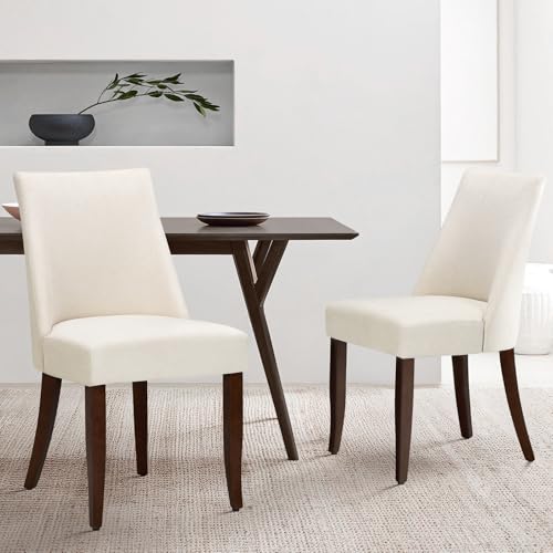 COLAMY Esszimmerstühle 2er Set, Moderne Küchenstuhl Polsterstuhl Stühle mit Rückenlehne, Stoff Dining Chairs mit Holzbeinen für Esszimmer, Küche, Restaurant mit Holzbeinen, Beige von COLAMY