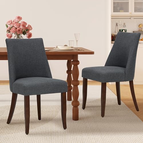 COLAMY Esszimmerstühle 2er Set, Moderne Polsterstühle mit Rückenlehne, Bequeme Stoff Essstühle Holzbeine, Platzsparend für Küche Esszimmer Restaurant (Dunkelgrau) von COLAMY