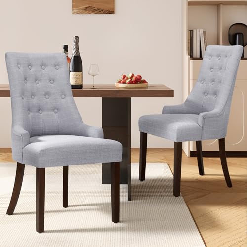 COLAMY Esszimmerstühle 2er Set, Moderne Wingback Essstühle mit Polsterung & Massivholzbeinen, Gepolsterte Küchenstühle für Esszimmer Küche Restaurant, Hellgrau von COLAMY