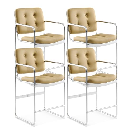 COLAMY Esszimmerstühle 4er Set, Barstuhl mit Lehne, PU-Leder Küchenstühle mit Rückenlehne, PU-Leder Kücheninsel Barstuhl in Thekenhöhe für Esszimmer, Küche, Restaurant, Grün von COLAMY