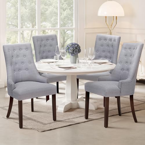 COLAMY Esszimmerstühle 4er Set, Moderne Küchenstuhl Gepolsterte Esszimmerstühle im Wingback, Polsterstuhl Wohnzimmerstuhl mit Knopfsteppung für Esszimmer, Küche, Restaurant mit Holzbeinen, Hellgrau COLAMY Esszimmerstühle 4er Set, Moderne Küchenstuhl Gepolsterte Esszimmerstühle im Wingback, Polsterstuhl Wohnzimmerstuhl mit Knopfsteppung für Esszimmer, Küche, Restaurant mit Holzbeinen, Hellgrau von COLAMY