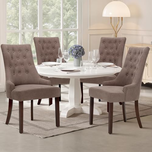 COLAMY Esszimmerstühle 4er Set, Moderne Küchenstuhl Gepolsterte Esszimmerstühle im Wingback, Polsterstuhl Wohnzimmerstuhl mit Knopfsteppung für Esszimmer, Küche, Restaurant mit Holzbeinen, Taupe von COLAMY