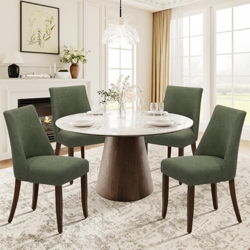 COLAMY Esszimmerstühle 4er Set, Moderne Küchenstuhl Polsterstuhl Stühle mit Rückenlehne, Stoff Dining Chairs mit Holzbeinen für Esszimmer, Küche, Restaurant mit Holzbeinen, Grün von COLAMY