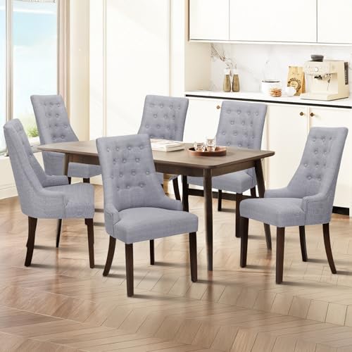 COLAMY Esszimmerstühle 6er Set, Moderne Küchenstuhl Gepolsterte Esszimmerstühle im Wingback, Polsterstuhl Wohnzimmerstuhl mit Knopfsteppung für Esszimmer, Küche, Restaurant mit Holzbeinen, Hellgrau COLAMY Esszimmerstühle 6er Set, Moderne Küchenstuhl Gepolsterte Esszimmerstühle im Wingback, Polsterstuhl Wohnzimmerstuhl mit Knopfsteppung für Esszimmer, Küche, Restaurant mit Holzbeinen, Hellgrau von COLAMY
