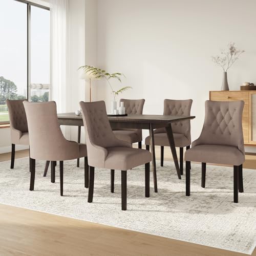 COLAMY Esszimmerstühle 6er Set, Moderne Küchenstuhl Gepolsterte Esszimmerstühle im Wingback, Polsterstuhl Wohnzimmerstuhl mit Knopfsteppung für Esszimmer, Küche, Restaurant mit Holzbeinen, Taupe von COLAMY