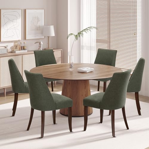 COLAMY Esszimmerstühle 6er Set, Moderne Küchenstuhl Polsterstuhl Stühle mit Rückenlehne, Stoff Dining Chairs mit Holzbeinen für Esszimmer, Küche, Restaurant mit Holzbeinen, Grün von COLAMY