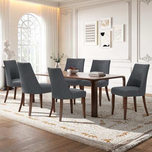 COLAMY Esszimmerstühle 6er Set aus Stoff mit Polsterung & Holzbeinen, Bequeme Küchenstühle mit Rückenlehne, Platzsparend für Esszimmer, Küche und Restaurant -Dunkelgrau von COLAMY