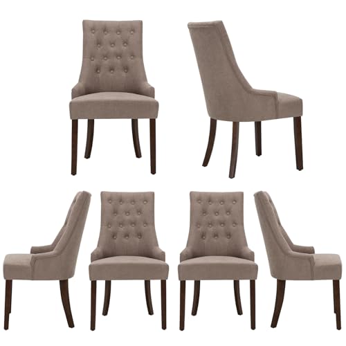 COLAMY Esszimmerstühle 6er Set, Moderne Wingback Essstühle mit Polsterung & Massivholzbeinen, Gepolsterte Küchenstühle für Esszimmer Küche Restaurant, Taupe von COLAMY