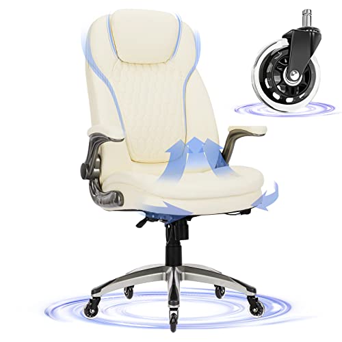 COLAMY Hochlehner Chefsessel-Ergonomic Computer Desk Chair with Upgraded Caster for Swivel, High Back Office Chair with Padded Flip-up Arms, (Ivory, 300lbs) von COLAMY