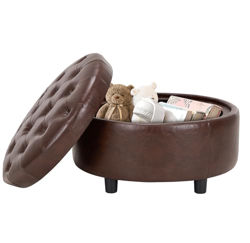 COLAMY Hocker mit Stauraum, Modernes Kunstleder Sitzhocker mit Stauraum, Gepolstert Rund Fußhocker Aufbewahrung mit Holzbeinen für Wohnzimmer Schminktisch Schlafzimmer Schlafzi, Braun COLAMY Hocker mit Stauraum, Modernes Kunstleder Sitzhocker mit Stauraum, Gepolstert Rund Fußhocker Aufbewahrung mit Holzbeinen für Wohnzimmer Schminktisch Schlafzimmer Schlafzi, Braun von COLAMY