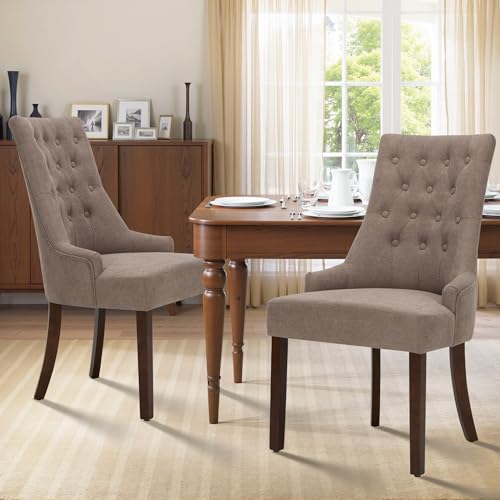 COLAMY Küchenstuhl Esszimmerstühle 2er Set, Polsterstuhl Moderne Gepolsterte Esszimmerstühle im Wingback, Stuhl mit Knopfsteppung für Esszimmer, Küche, Wohnzimmer, Restaurant mit Holzbeinen, Taupe von COLAMY