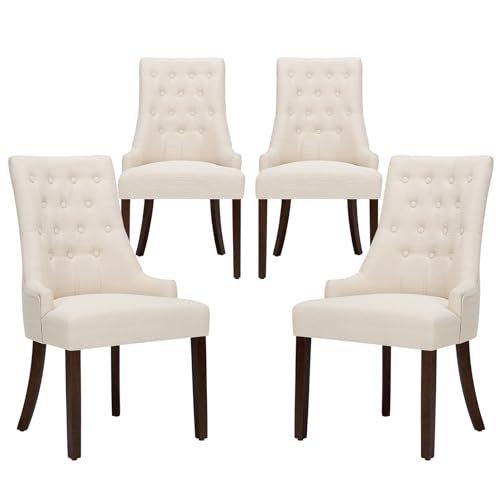 COLAMY Küchenstuhl Esszimmerstühle 4er Set, Polsterstuhl Moderne Gepolsterte Esszimmerstühle im Wingback, Stuhl mit Knopfsteppung für Esszimmer, Küche, Wohnzimmer, Restaurant mit Holzbeinen, Beige von COLAMY