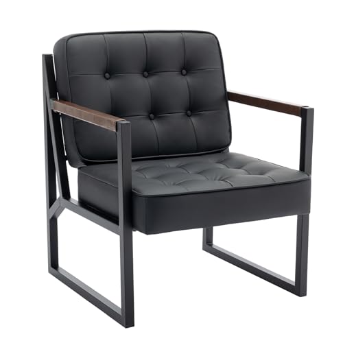 COLAMY Mid Century Modern ohrensessel, Bequeme Lounge Sessel, Brauner Leder Accent Chair, Kunstleder Empfangssessel mit Metallbeinen für Wohnzimmer Schlafzimmer Empfangsraum Wartezimmer, Schwarz COLAMY Mid Century Modern ohrensessel, Bequeme Lounge Sessel, Brauner Leder Accent Chair, Kunstleder Empfangssessel mit Metallbeinen für Wohnzimmer Schlafzimmer Empfangsraum Wartezimmer, Schwarz von COLAMY