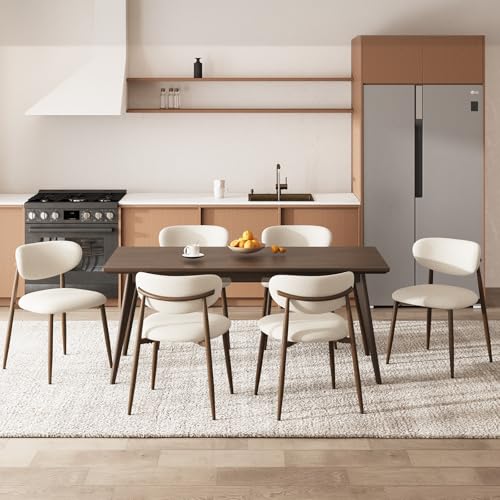COLAMY Moderne Polsterstuhl Essstühle 6er Set, Küchenstuhl Esszimmerstühle mit Fester Rückenlehne, Stoff Esszimmerstühl mit Metallbeinen für Esszimmer, Küche, Restaurant, Beige von COLAMY