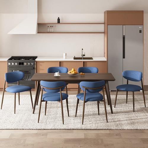 COLAMY Moderne Polsterstuhl Essstühle 6er Set, Küchenstuhl Esszimmerstühle mit Fester Rückenlehne, Stoff Esszimmerstühl mit Metallbeinen für Esszimmer, Küche, Restaurant, Blau von COLAMY