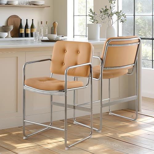 COLAMY Modernes Essstuhl-Set 2er, Knopfgepolsterter PU-Leder-Esszimmerstuhl mit Metallbeinen für Zuhause/Wohnzimmer/Büro/Esszimmer, Braun von COLAMY
