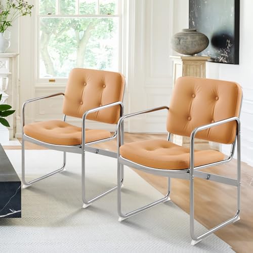 COLAMY Modernes Essstuhl-Set 2er, Knopfgepolsterter PU-Leder-Esszimmerstuhl mit Metallbeinen für Zuhause/Wohnzimmer/Büro/Esszimmer, Braun von COLAMY