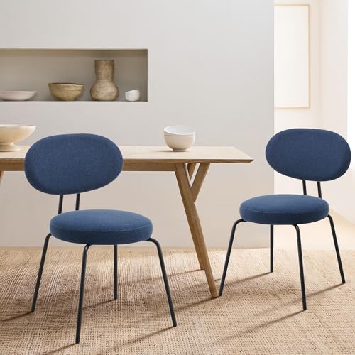 COLAMY Polsterstühle für das Esszimmer, 2er Set, Moderne Küchenstühle mit Rückenlehne, Kleine runde Metallseitenstühle mit gekrümmter Rückenlehne für Esszimmer, Küche, Restaurant, Blau von COLAMY