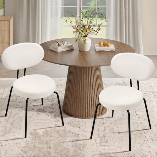 COLAMY Polsterstühle für das Esszimmer, 2er Set, Moderne Küchenstühle mit Rückenlehne, Kleine runde Metallseitenstühle mit gekrümmter Rückenlehne für Esszimmer, Küche, Restaurant, Creme von COLAMY