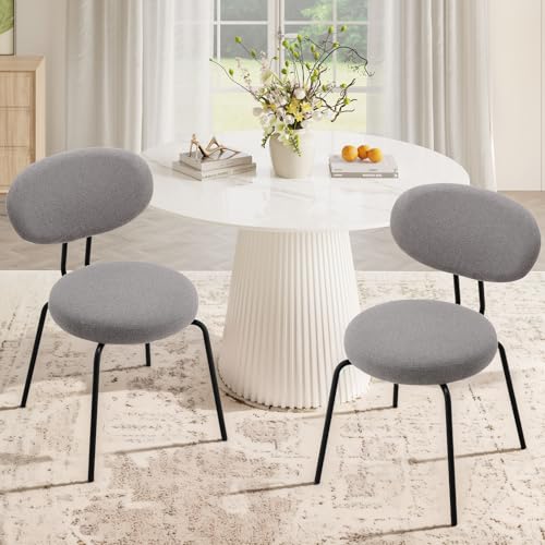 COLAMY Polsterstühle für das Esszimmer, 2er Set, Moderne Küchenstühle mit Rückenlehne, Kleine runde Metallseitenstühle mit gekrümmter Rückenlehne für Esszimmer, Küche, Restaurant, Grau von COLAMY