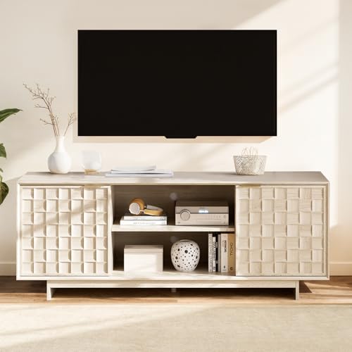 COLAMY TV-Ständer mit zwei Türen, Entertainment Center 59 Zoll mit verstellbaren Regalen und Stauraum, Mid-Century moderner TV-Ständer für 50/55/65 Zoll Fernseher, Medienkonsolenschrank für Wohnzimmer von COLAMY