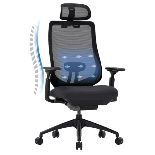 COLAMY XK01 Atlas Ergonomischer Bürostuhl, Netz-Chefsessel mit verstellbarem Kopfstütze, Computer Schreibtischstuhl Drehstuhl mit 4D-Armlehnen, Nylonbasis/Schiebesitz/Neigungssperre, Schwarz COLAMY XK01 Atlas Ergonomischer Bürostuhl, Netz-Chefsessel mit verstellbarem Kopfstütze, Computer Schreibtischstuhl Drehstuhl mit 4D-Armlehnen, Nylonbasis/Schiebesitz/Neigungssperre, Schwarz von COLAMY